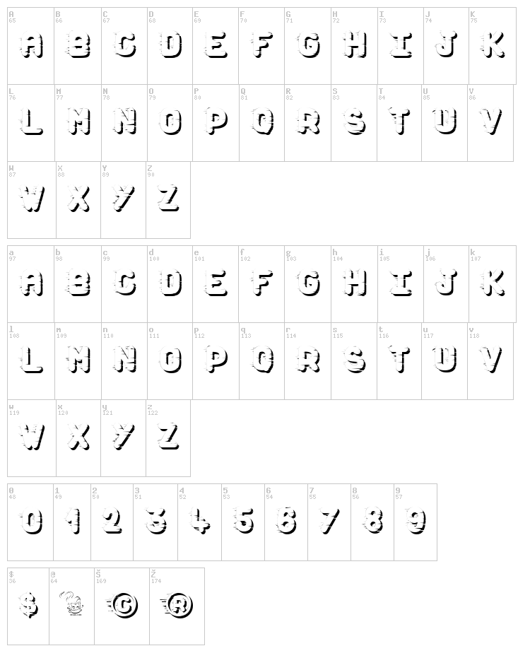 Dust Scratches font map